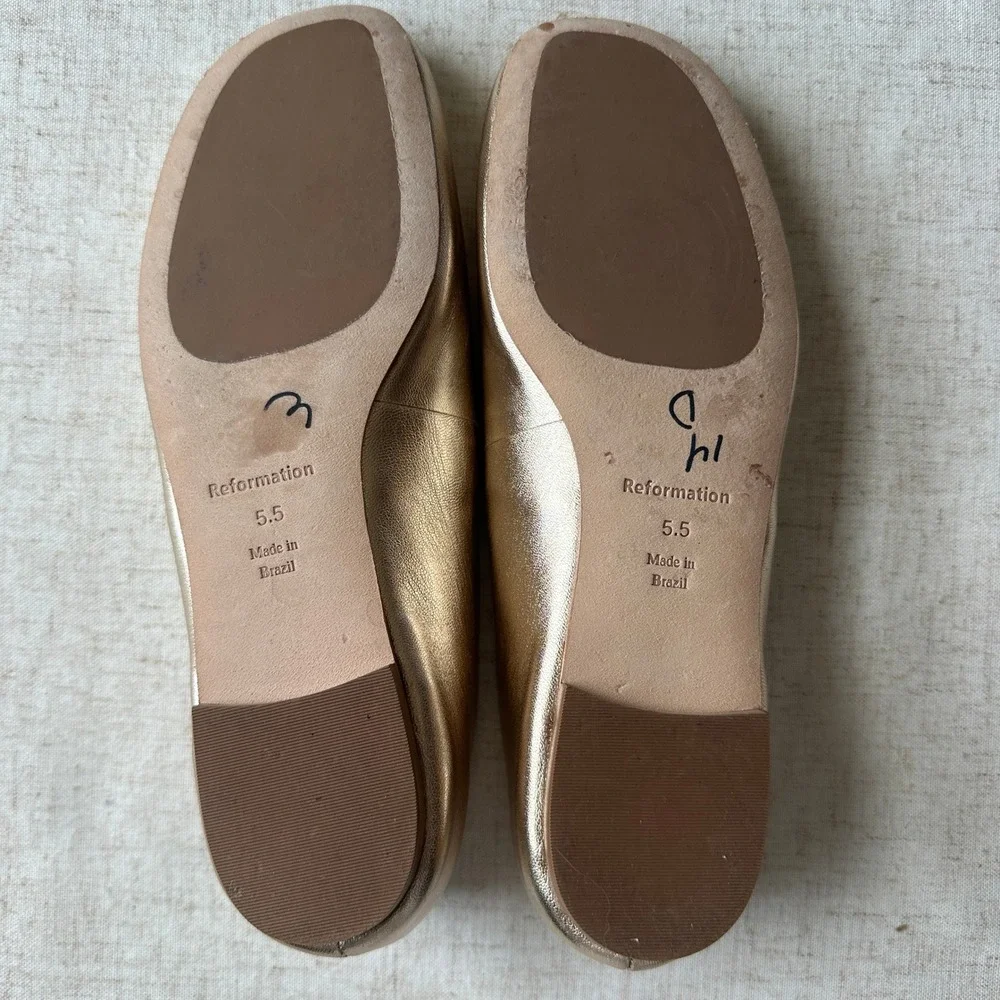 Reformation Bowie Ballet Flat Gold Metallic Leather Mary Jane 5.5 Rare
